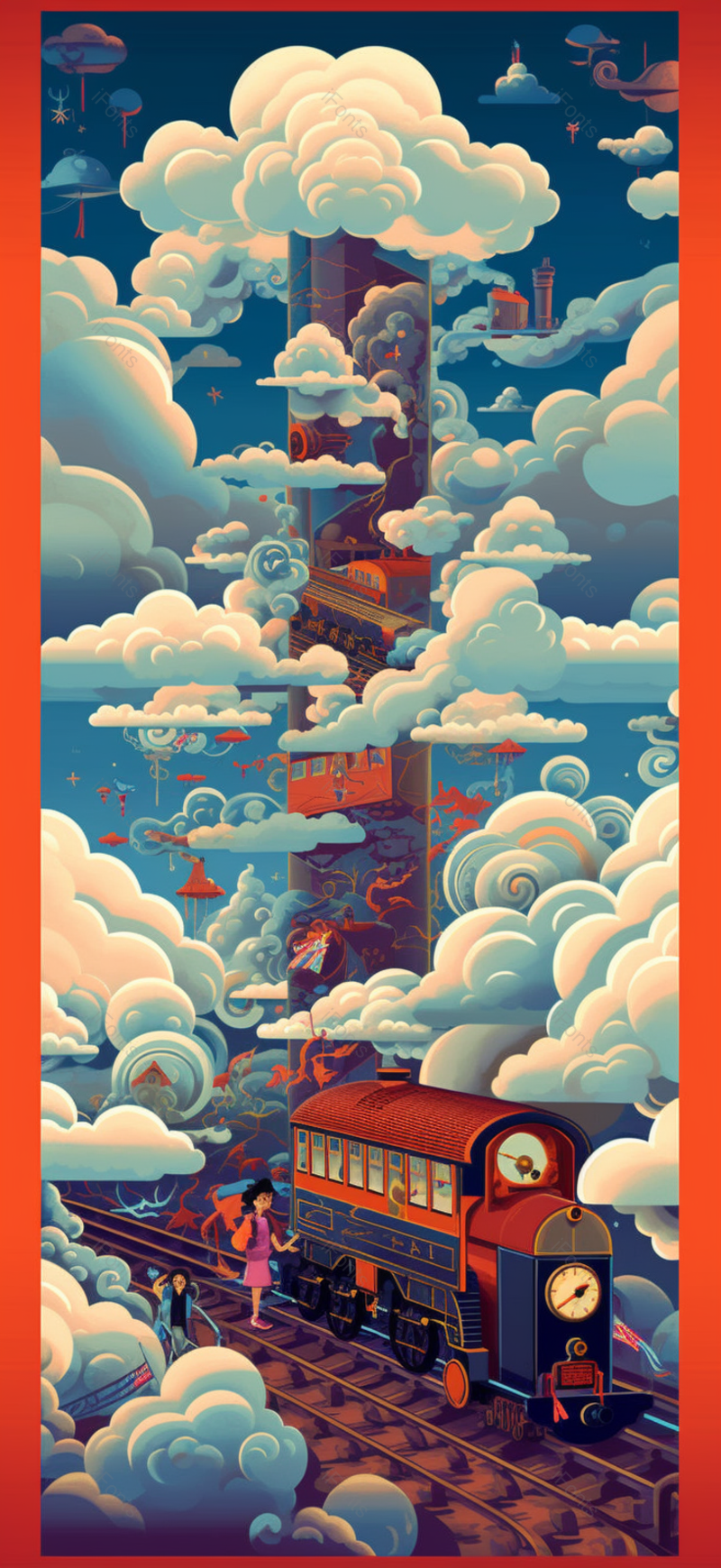 复古风火车轨道蒸汽火车头轰鸣红色车头工业风插画,插画/手绘图,插画/手绘图库,插画/手绘图下载,插画/手绘